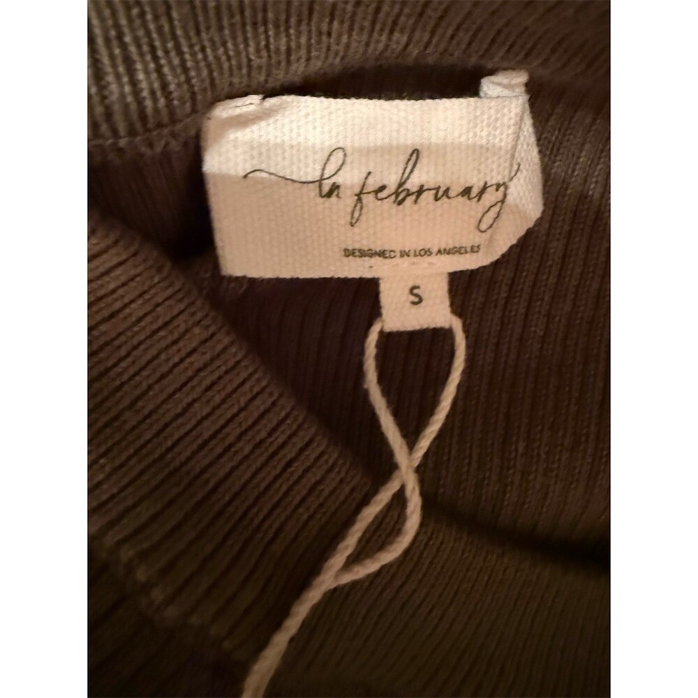 In February Sweater Midi Dress Womens Size S Dusty Olive Ruffle Pockets - Picture 4 of 7